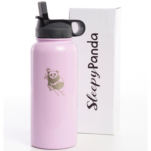 Rose Quartz Panda Flask 32 oz Water Bottle Sleepy Panda
