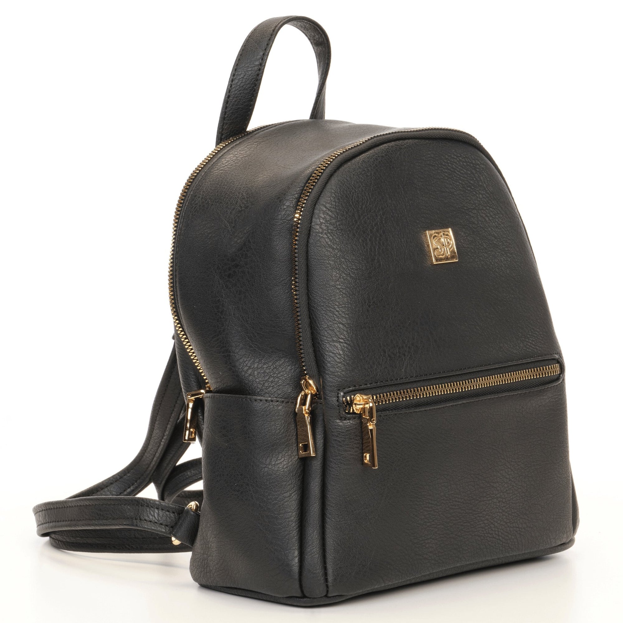 black leather nappy bag backpack Vegan Leather Mini Backpack